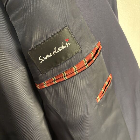 Samuelsohn Sport Coat Mens 46R Navy Blue Super 110's Crested Gold Buttons Wool - Picture 7 of 14